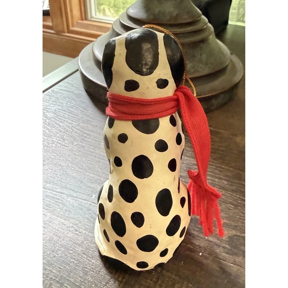 Folk Art Dog Paper Mache /Plastic  Dalmatian Dog Christmas Tree Ornament Scarf